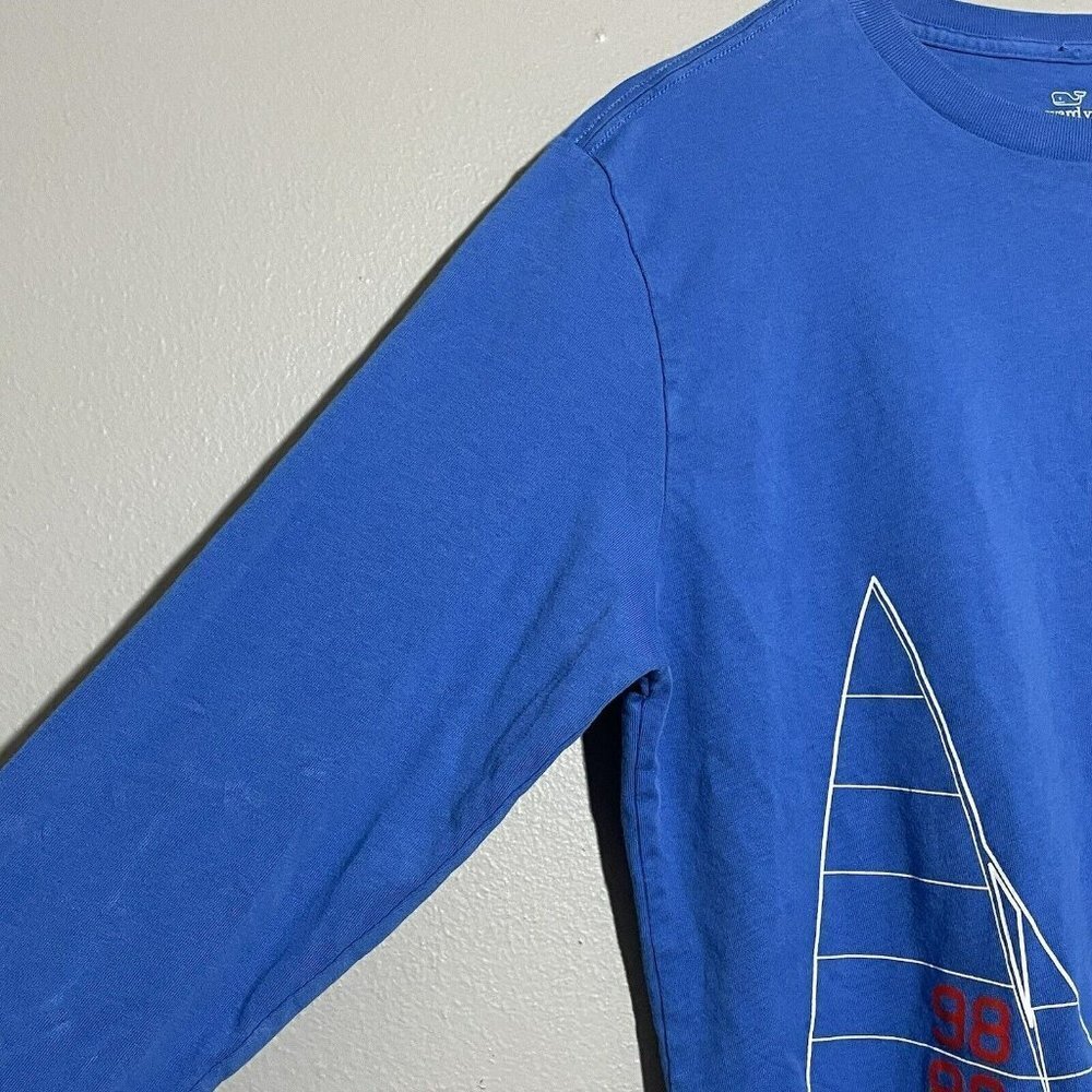 Vineyard Vines Sailing Boat TShirt Kid Boy Girl Size L 16/18 Long Sleeve Blue - Picture 5 of 10